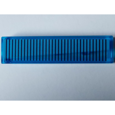 trans-dark blue tile 1 x 4 with black horizontal lines and wide medium blue wedge pattern model left side sticker - set 40519