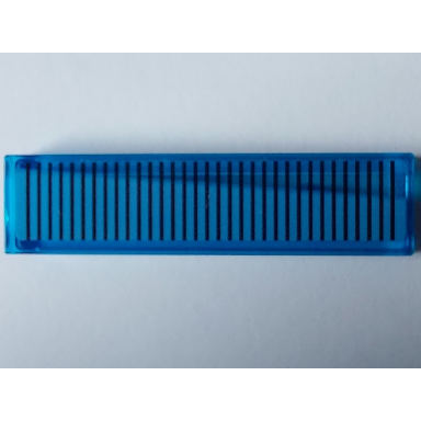 trans-dark blue tile 1 x 4 with black horizontal lines and wide medium blue wedge pattern model right side sticker - set 40519