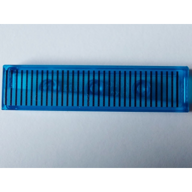 trans-dark blue tile 1 x 4 with black horizontal lines and narrow medium blue wedge pattern model right side sticker - set 40519