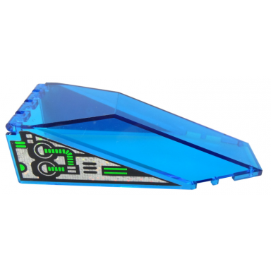 trans-dark blue windscreen 10 x 4 x 2 1 3 canopy with unitron silver green pattern on both sides stickers - set 6991