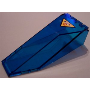 trans-dark blue windscreen 10 x 4 x 2 1 3 canopy with black r.e.s and red q on yellow triangle with black border pattern sticker - set 6462