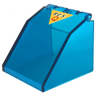 trans-dark blue windscreen 4 x 4 x 3 canopy with black r.e.s and red q on yellow triangle pattern sticker - sets 6445 6479