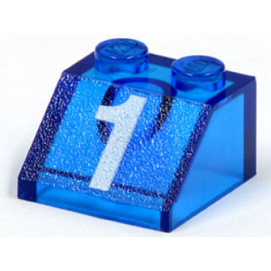 trans-dark blue slope 45 2 x 2 with white number 1 pattern