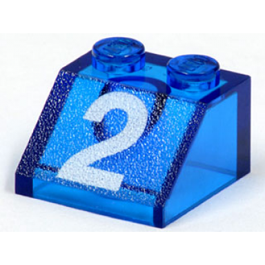trans-dark blue slope 45 2 x 2 with white number 2 pattern