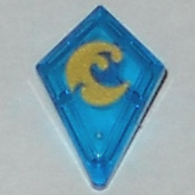 trans-dark blue tile modified 1 x 2 diamond with bar with gold wave pattern