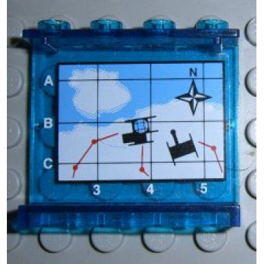 trans-dark blue panel 1 x 4 x 3 with map arctic pattern on inside sticker - set 6575