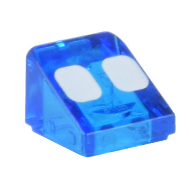 trans-dark blue slope 30 1 x 1 x 2 3 with 2 white rounded rectangles pattern