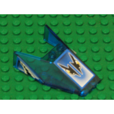 trans-dark blue windscreen 6 x 4 x 1 1 3 with bottom tabs and hollow studs with black blue and white eyes and fins pattern stickers - set 6617