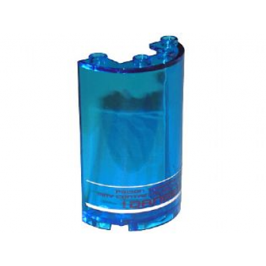 trans-dark blue cylinder half 2 x 4 x 5 with 1 x 2 cutout with white stripes and red !danger! on transparent background pattern sticker - set 5974