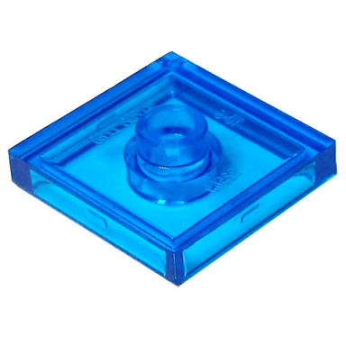 trans-dark blue plate modified 2 x 2 with groove and 1 stud in center jumper