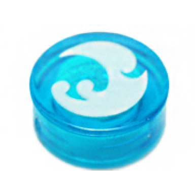 trans-dark blue tile round 1 x 1 with elves water power symbol white wave pattern