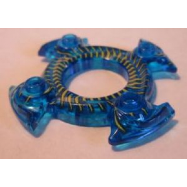 trans-dark blue ring 4 x 4 with 2 x 2 hole and 4 swirl ends with yellow scales pattern ninjago spinner crown