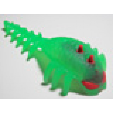 trans-green hero factory brain with molded hard plastic red eyes and spikes pattern - flexible rubber