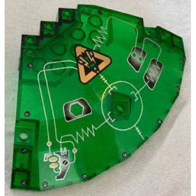 trans-green panel 10 x 10 x 2 1 3 quarter saucer top with insectoid pattern model left side