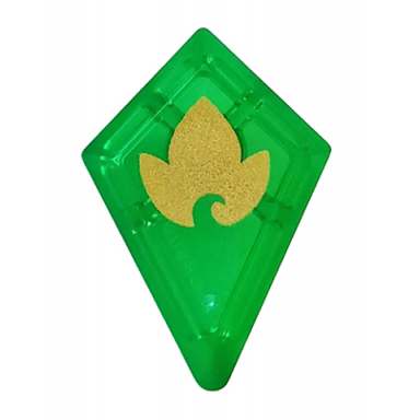 trans-green tile modified 1 x 2 diamond with bar with gold leaf pattern
