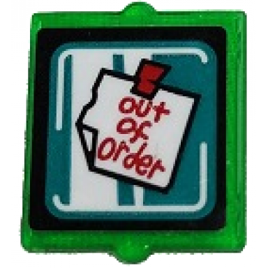 trans-green glass for window 1 x 2 x 2 flat front with white note with red out of order and tape pattern sticker - set 80011