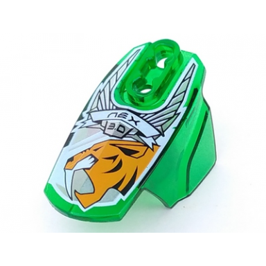 trans-green hero factory armor with ball joint socket - size 5 with nex 3.0 and orange tiger head pattern