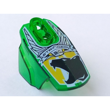 trans-green hero factory armor with ball joint socket - size 5 with stringer 3.0 and black bear head pattern