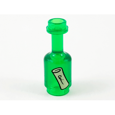 trans-green minifigure utensil bottle with tan paper roll pattern