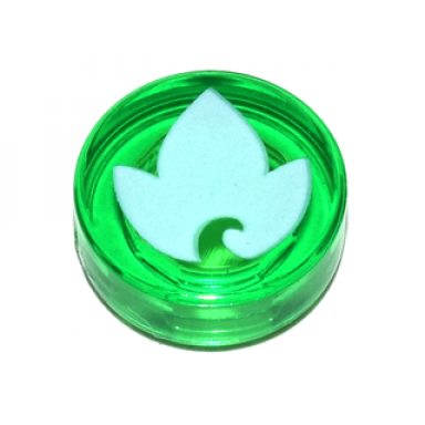trans-green tile round 1 x 1 with elves earth power symbol white leaf pattern