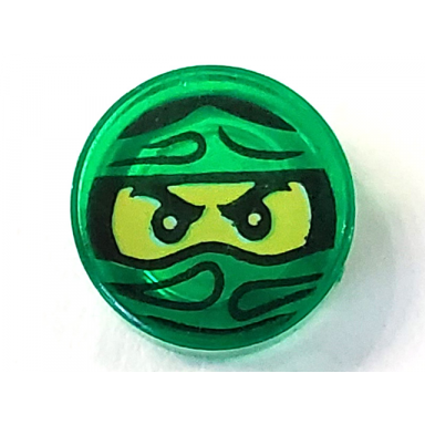 trans-green tile round 1 x 1 with ninjago trapped lloyd pattern