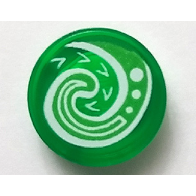 trans-green tile round 1 x 1 with bright green and white koru spiral symbol pattern moana heart of te fiti