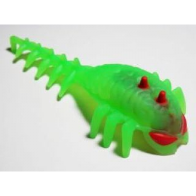 trans-bright green hero factory brain with molded hard plastic red eyes and spikes pattern - flexible rubber