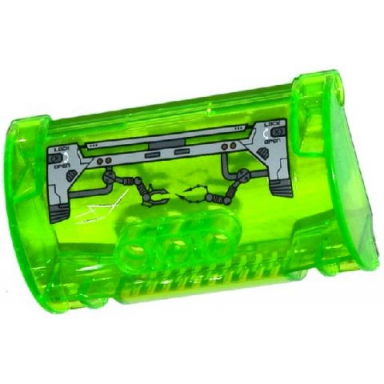 trans-bright green cylinder half 3 x 5 x 8 with pin holes with lock open and mechanical arms right arm down pattern sticker - sets 44022 44029
