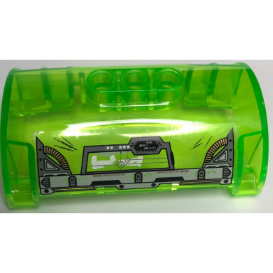 trans-bright green cylinder half 3 x 5 x 8 with pin holes with lock and pipes pattern sticker - set 44019