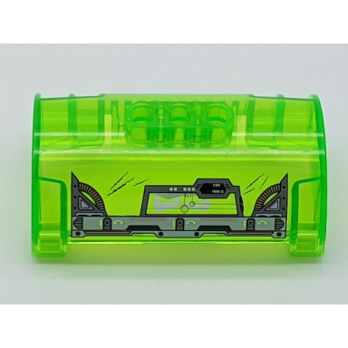 trans-bright green cylinder half 3 x 5 x 8 with pin holes with lock and pipes pattern sticker - set 44019