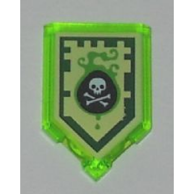 trans-bright green tile modified 2 x 3 pentagonal with nexo power shield pattern - venom bite