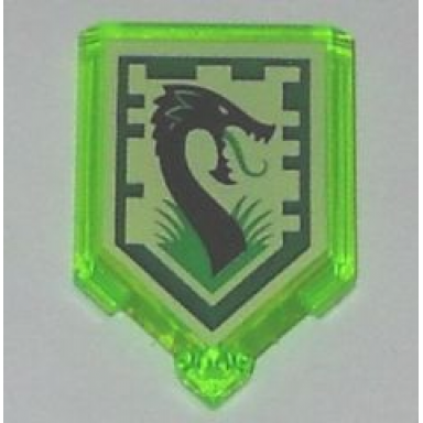 trans-bright green tile modified 2 x 3 pentagonal with nexo power shield pattern - jungle dragon