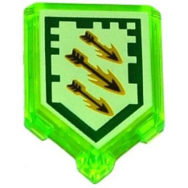 trans-bright green tile modified 2 x 3 pentagonal with nexo power shield pattern - arrow strike