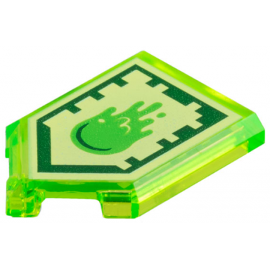 trans-bright green tile modified 2 x 3 pentagonal with nexo power shield pattern - slime blast