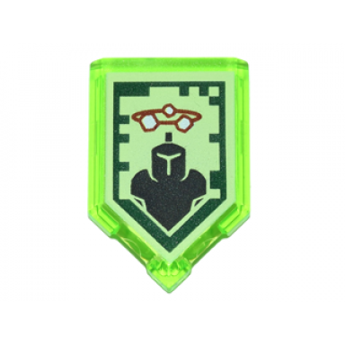 trans-bright green tile modified 2 x 3 pentagonal with nexo power shield pattern - stone stun