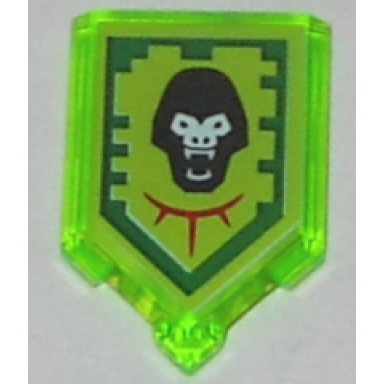 trans-bright green tile modified 2 x 3 pentagonal with nexo power shield pattern - gorilla roar