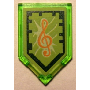 trans-bright green tile modified 2 x 3 pentagonal with nexo power shield pattern - tone of power