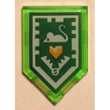 trans-bright green tile modified 2 x 3 pentagonal with nexo power shield pattern - mouse trap