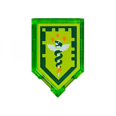 trans-bright green tile modified 2 x 3 pentagonal with nexo power shield pattern - serpent of anti virus