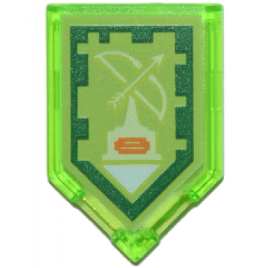 trans-bright green tile modified 2 x 3 pentagonal with nexo power shield pattern - bowmaster