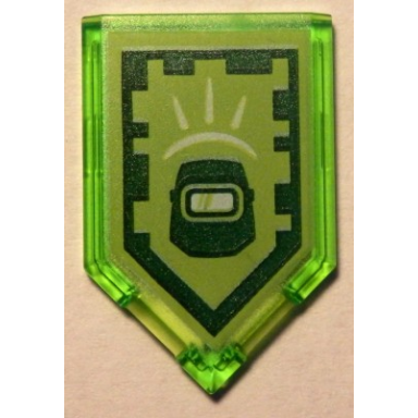 trans-bright green tile modified 2 x 3 pentagonal with nexo power shield pattern - blast mask