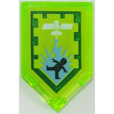 trans-bright green tile modified 2 x 3 pentagonal with nexo power shield pattern - orbital strike