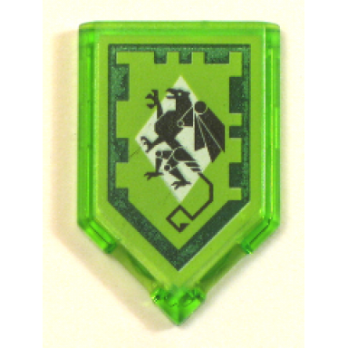 trans-bright green tile modified 2 x 3 pentagonal with nexo power shield pattern - mechanical griffin