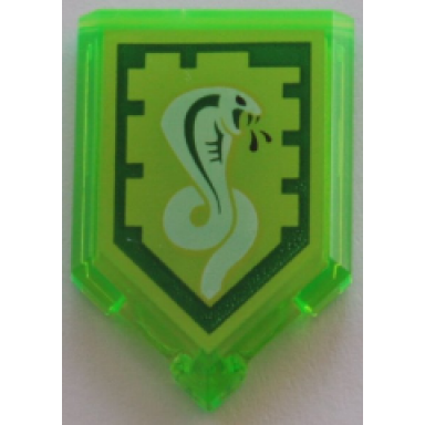 trans-bright green tile modified 2 x 3 pentagonal with nexo power shield pattern - snake den