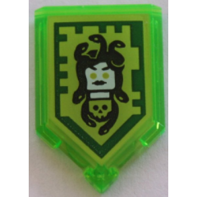 trans-bright green tile modified 2 x 3 pentagonal with nexo power shield pattern - gaze of the gorgon