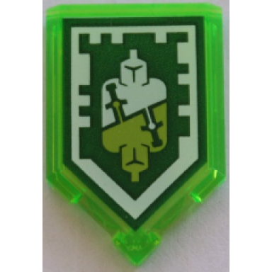 trans-bright green tile modified 2 x 3 pentagonal with nexo power shield pattern - sidekick
