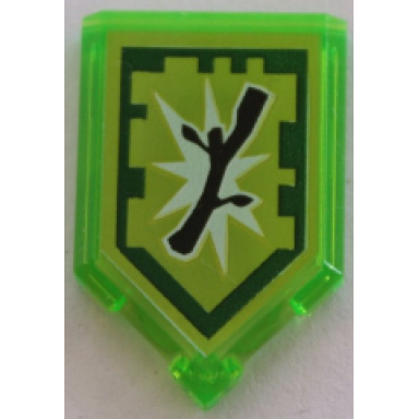 trans-bright green tile modified 2 x 3 pentagonal with nexo power shield pattern - boom stick