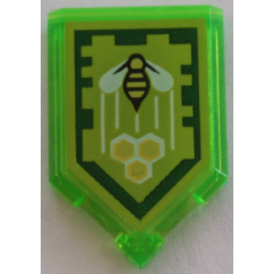 trans-bright green tile modified 2 x 3 pentagonal with nexo power shield pattern - honey bees