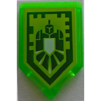 trans-bright green tile modified 2 x 3 pentagonal with nexo power shield pattern - gamma rays