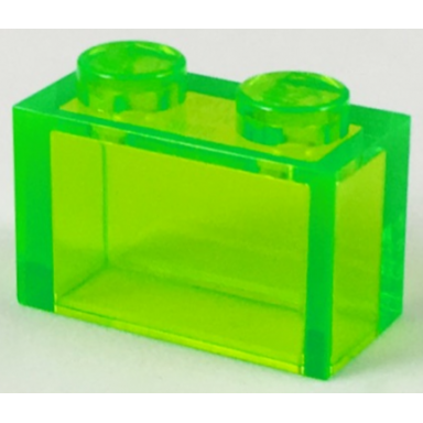 trans-bright green brick 1 x 2 without bottom tube
